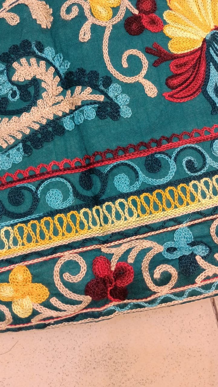 Vibrant Blue Silk Embroidered Kantha Jacket | Long Bohemian Kimono Coat | | Unique Festival Wear