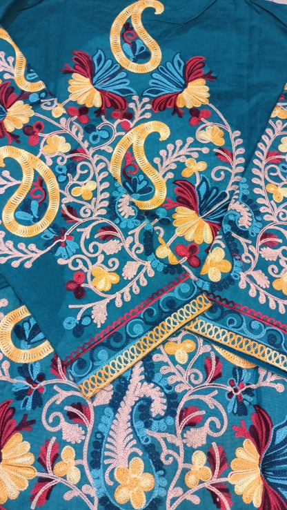 Vibrant Blue Silk Embroidered Kantha Jacket | Long Bohemian Kimono Coat | | Unique Festival Wear