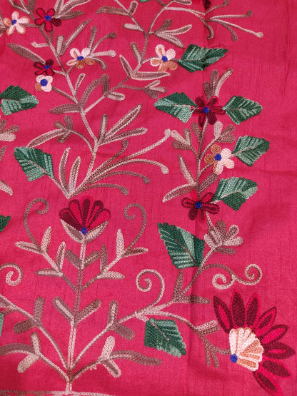 Artisan-Crafted Kashmiri Aari Embroidered Jacket - Red Floral Statement Coat