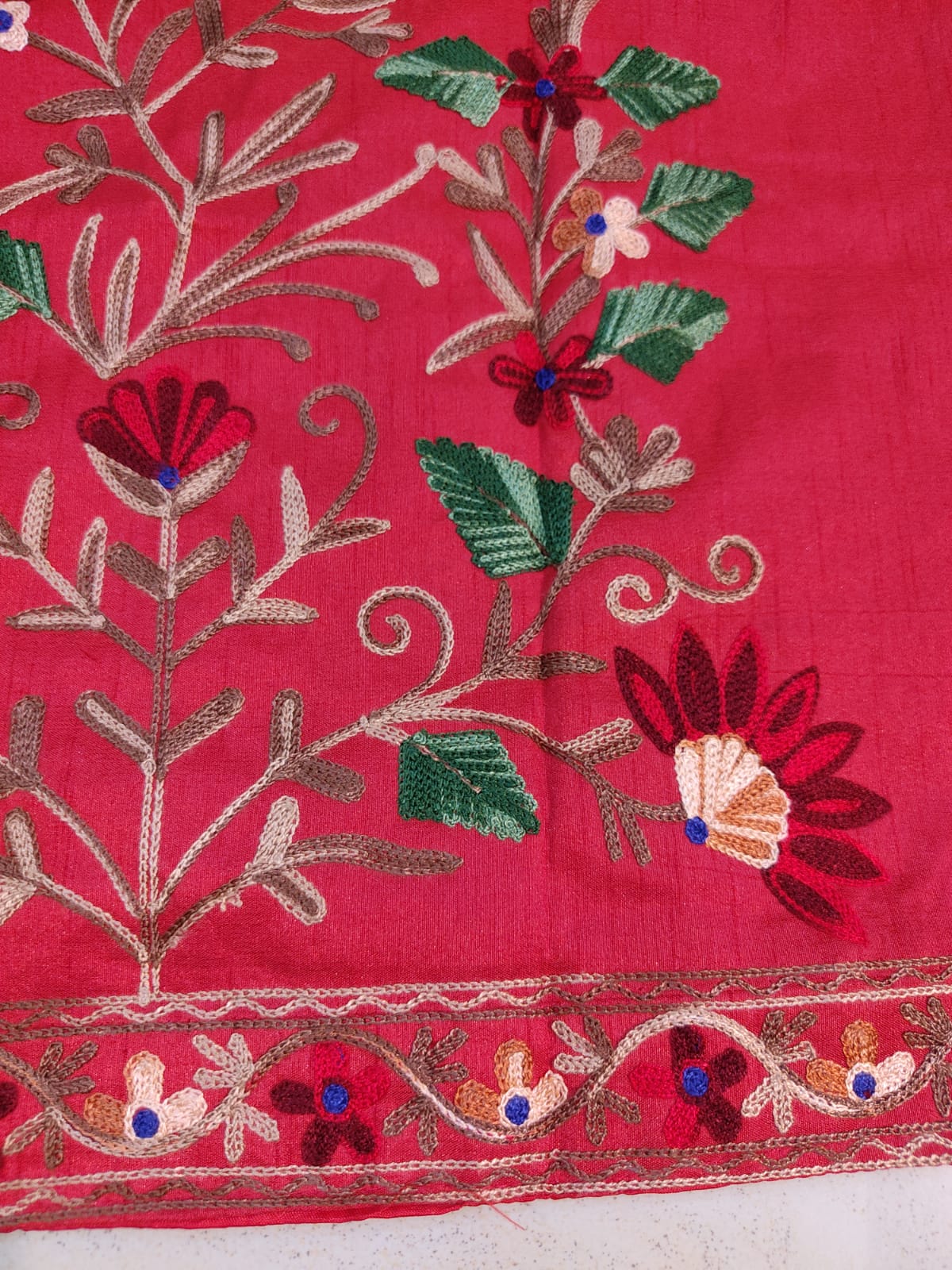 Artisan-Crafted Kashmiri Aari Embroidered Jacket - Red Floral Statement Coat
