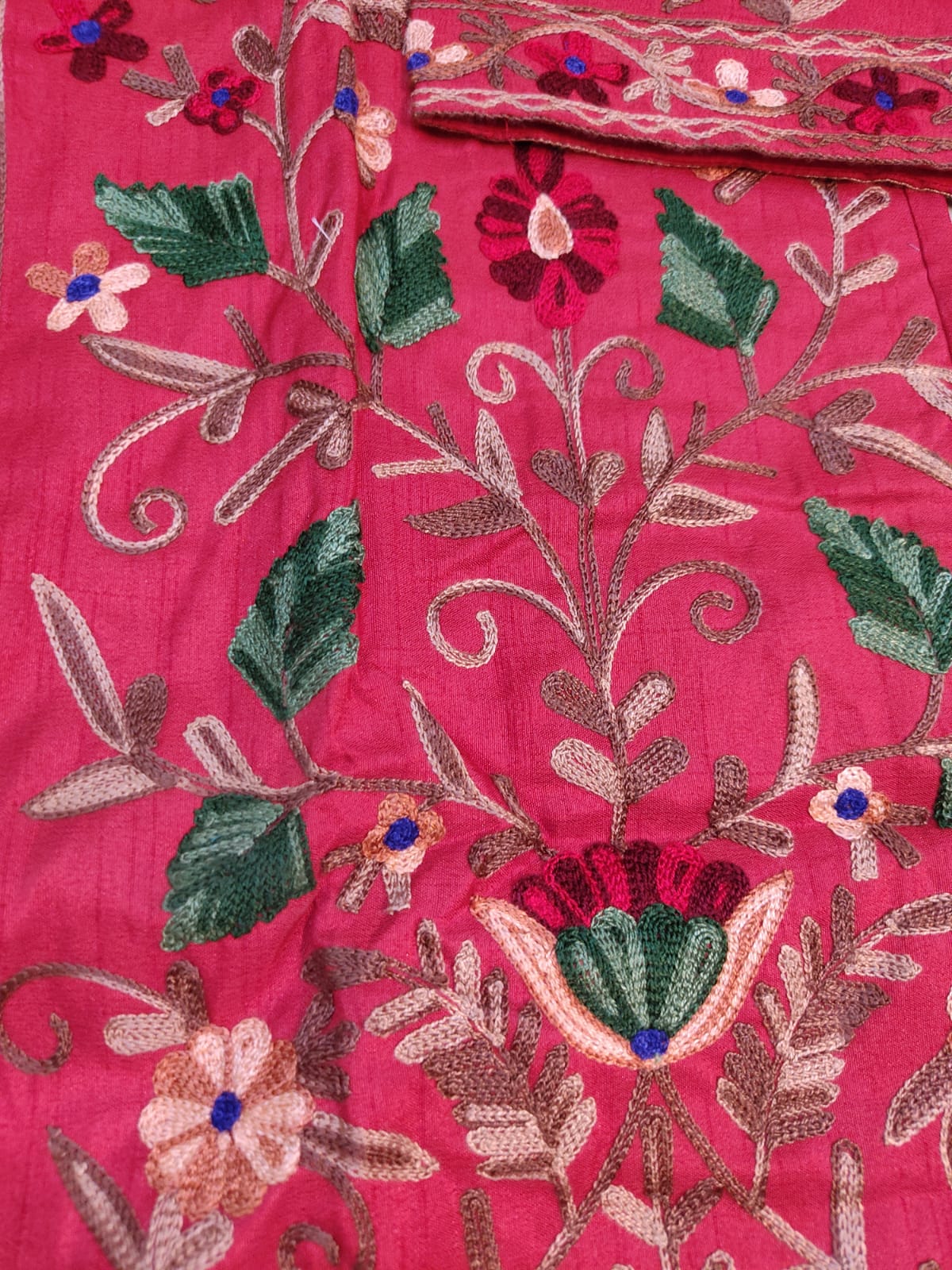 Artisan-Crafted Kashmiri Aari Embroidered Jacket - Red Floral Statement Coat