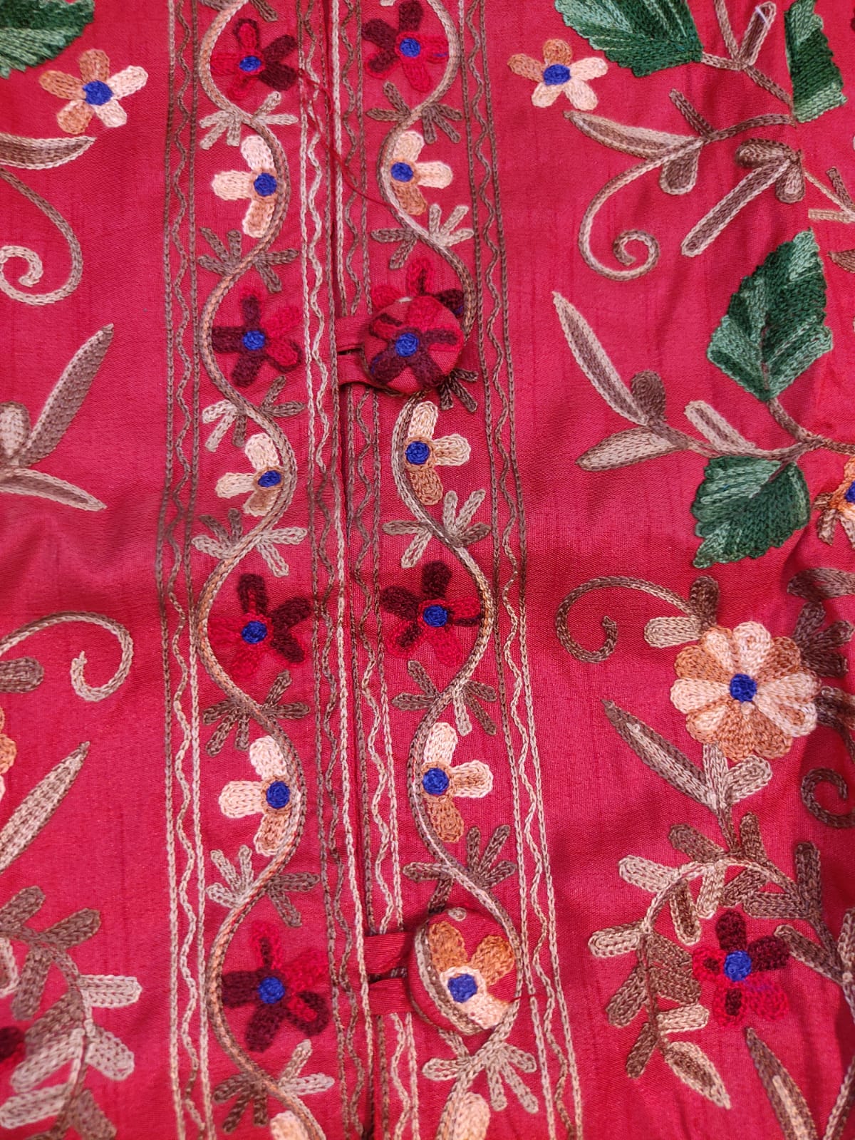 Artisan-Crafted Kashmiri Aari Embroidered Jacket - Red Floral Statement Coat