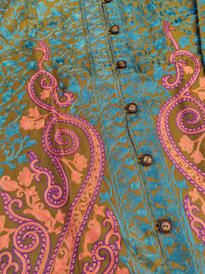 Teal and Pink Longline Coat - Formal Winter Jacket - Unique Dress Coat - Modest Collar Jacket