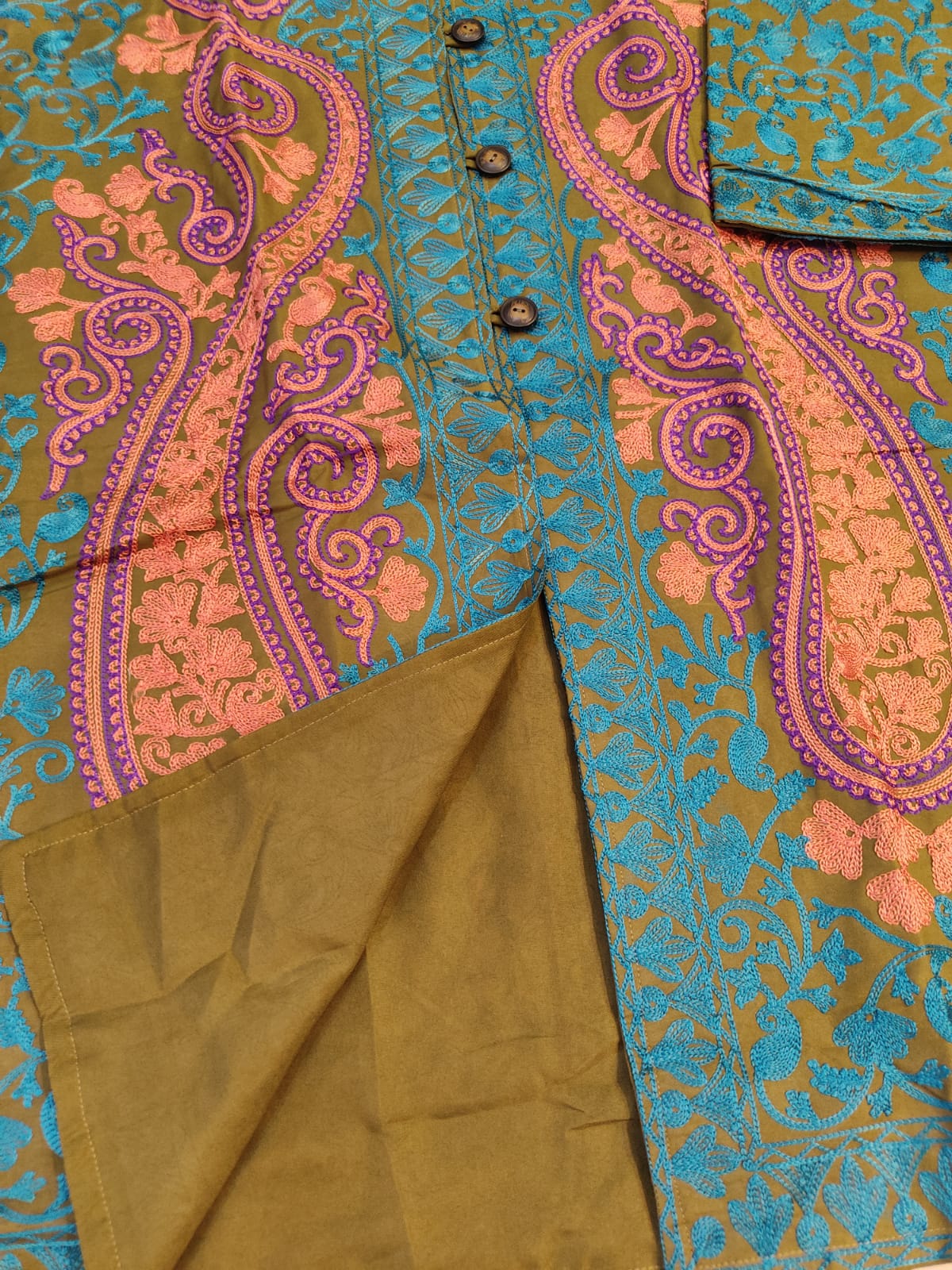 Teal and Pink Longline Coat - Formal Winter Jacket - Unique Dress Coat - Modest Collar Jacket