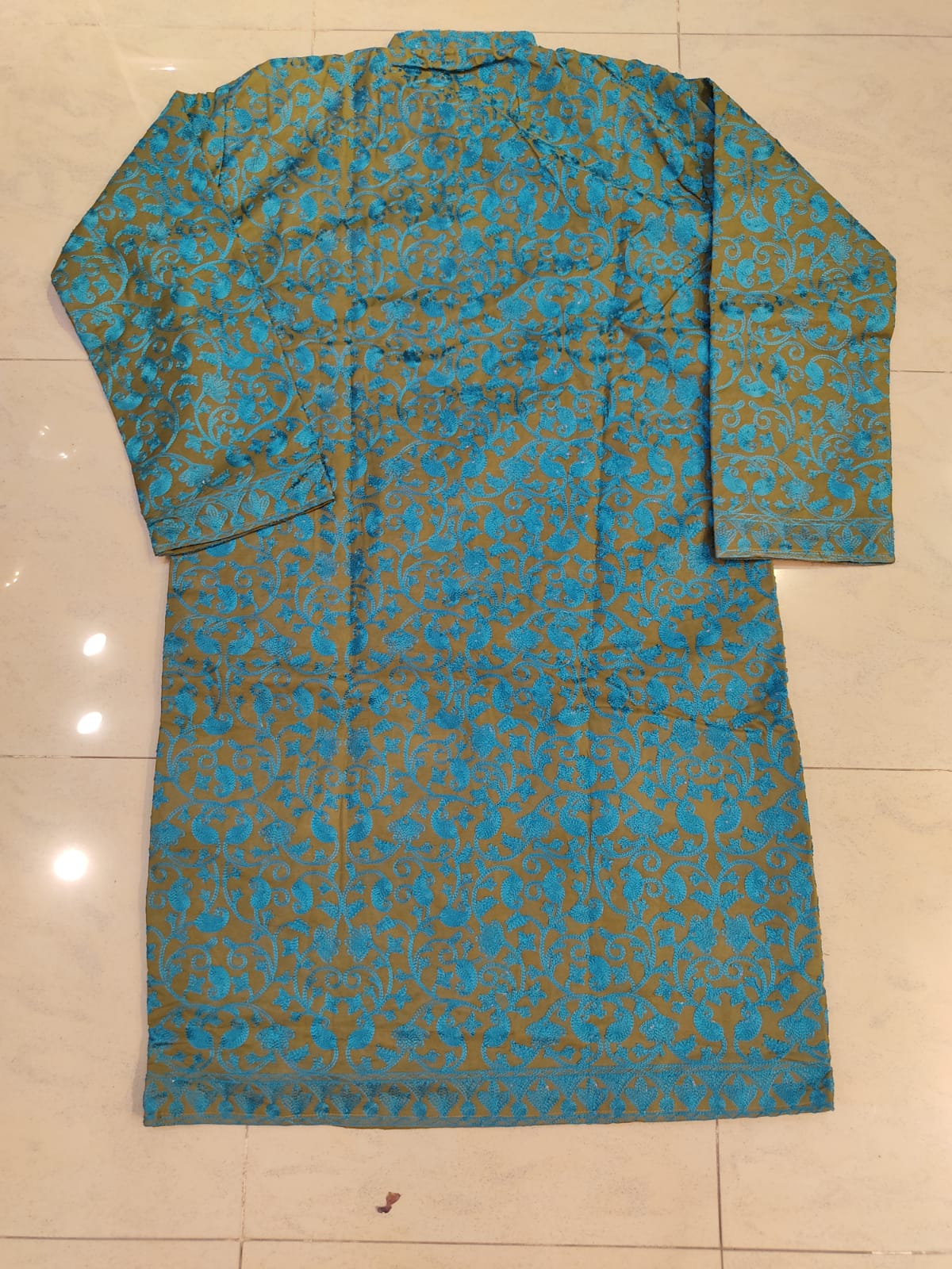 Teal and Pink Longline Coat - Formal Winter Jacket - Unique Dress Coat - Modest Collar Jacket