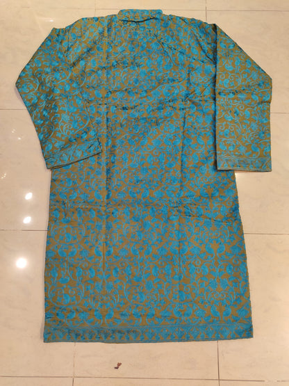 Teal and Pink Longline Coat - Formal Winter Jacket - Unique Dress Coat - Modest Collar Jacket