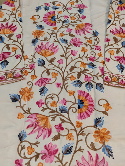 Authentic Kashmiri Embroidered Coat | Pink & Yellow Floral Aari Work Suzani Style Jacket | Artisan Bohemian Outerwear