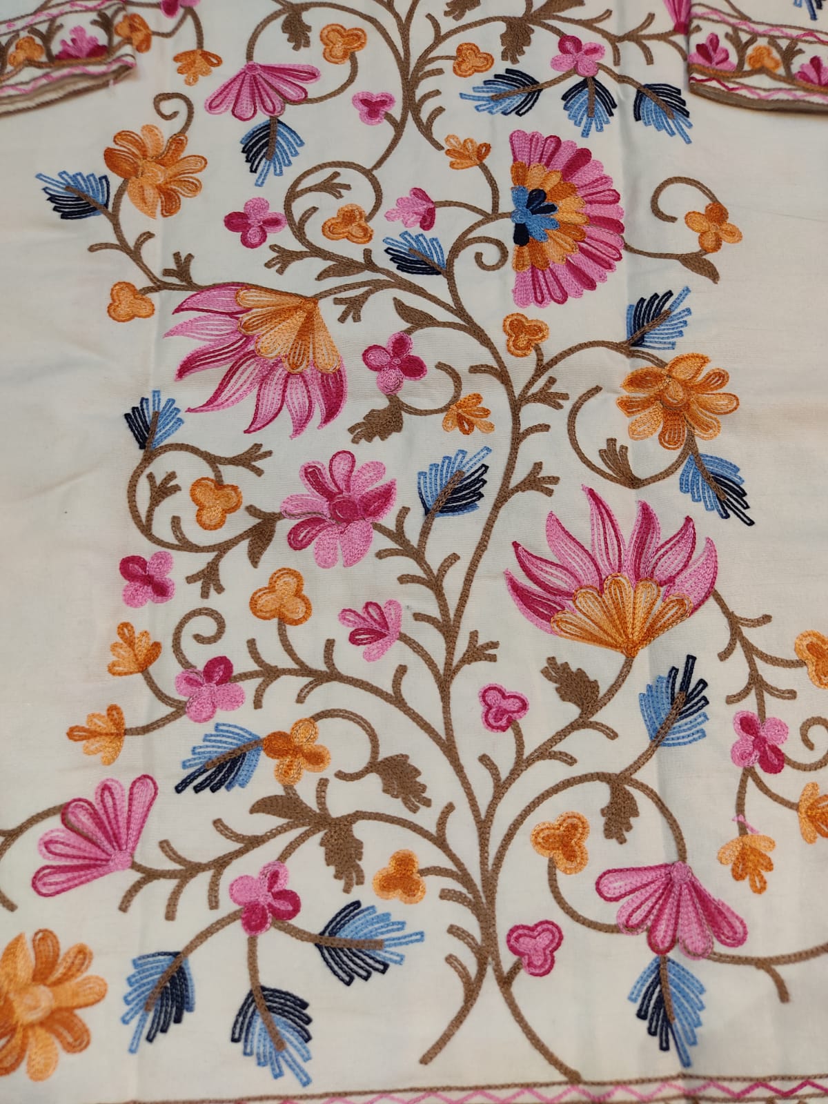 Authentic Kashmiri Embroidered Coat | Pink & Yellow Floral Aari Work Suzani Style Jacket | Artisan Bohemian Outerwear