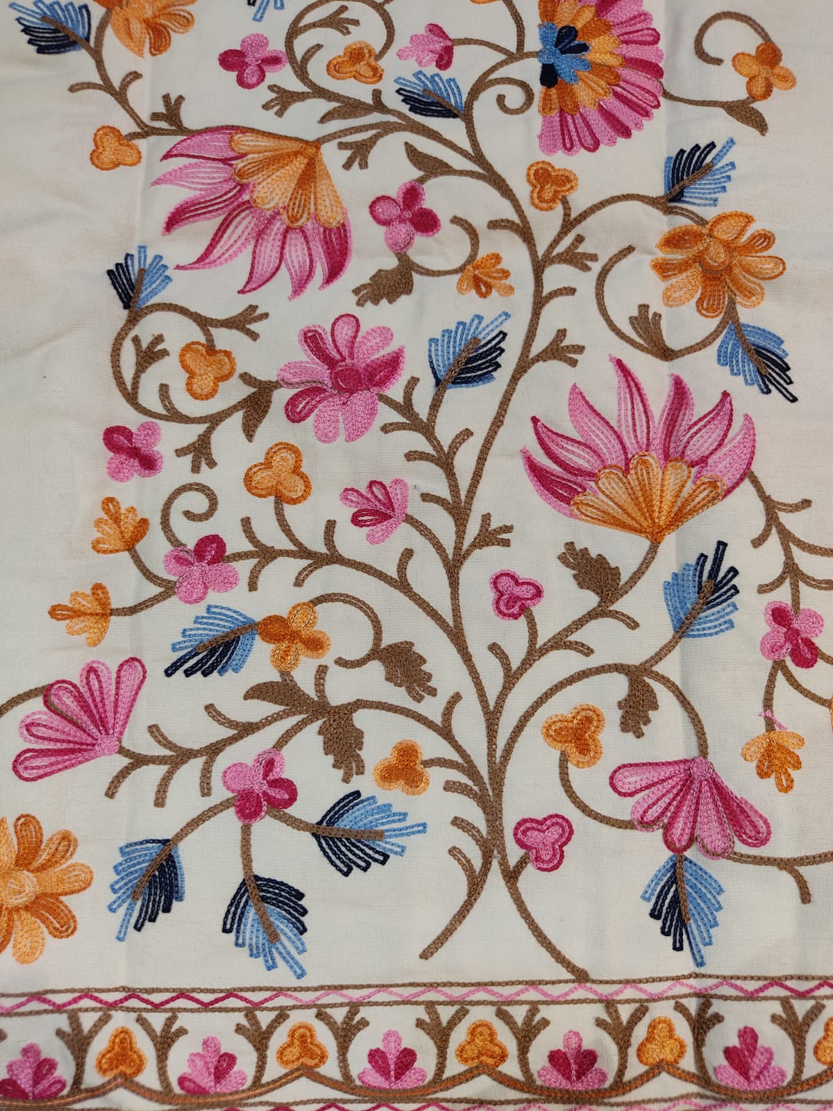 Authentic Kashmiri Embroidered Coat | Pink & Yellow Floral Aari Work Suzani Style Jacket | Artisan Bohemian Outerwear