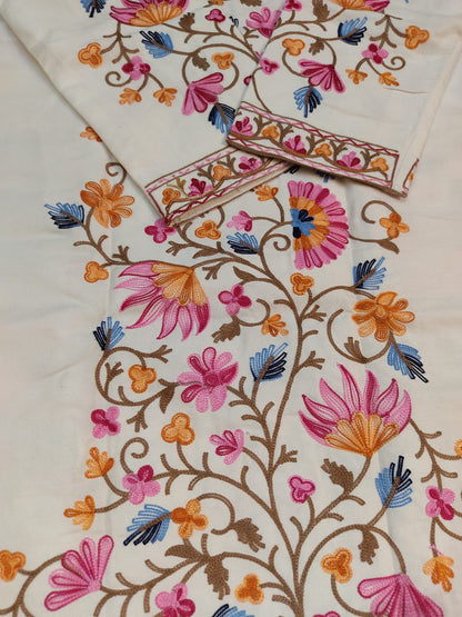 Authentic Kashmiri Embroidered Coat | Pink & Yellow Floral Aari Work Suzani Style Jacket | Artisan Bohemian Outerwear