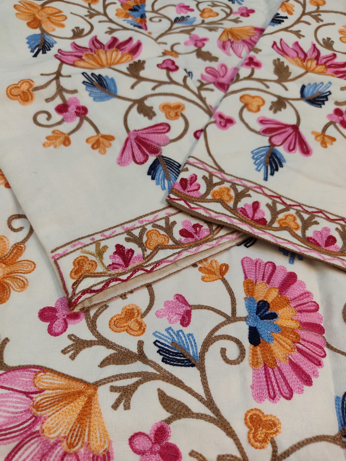 Authentic Kashmiri Embroidered Coat | Pink & Yellow Floral Aari Work Suzani Style Jacket | Artisan Bohemian Outerwear