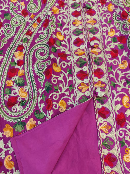 Hand-Embroidered Purple Kashmiri Jacket | Traditional Aari Work Tunic | Phiran Style Coat | Designer Ethnic Wear | Unique Gift for Her