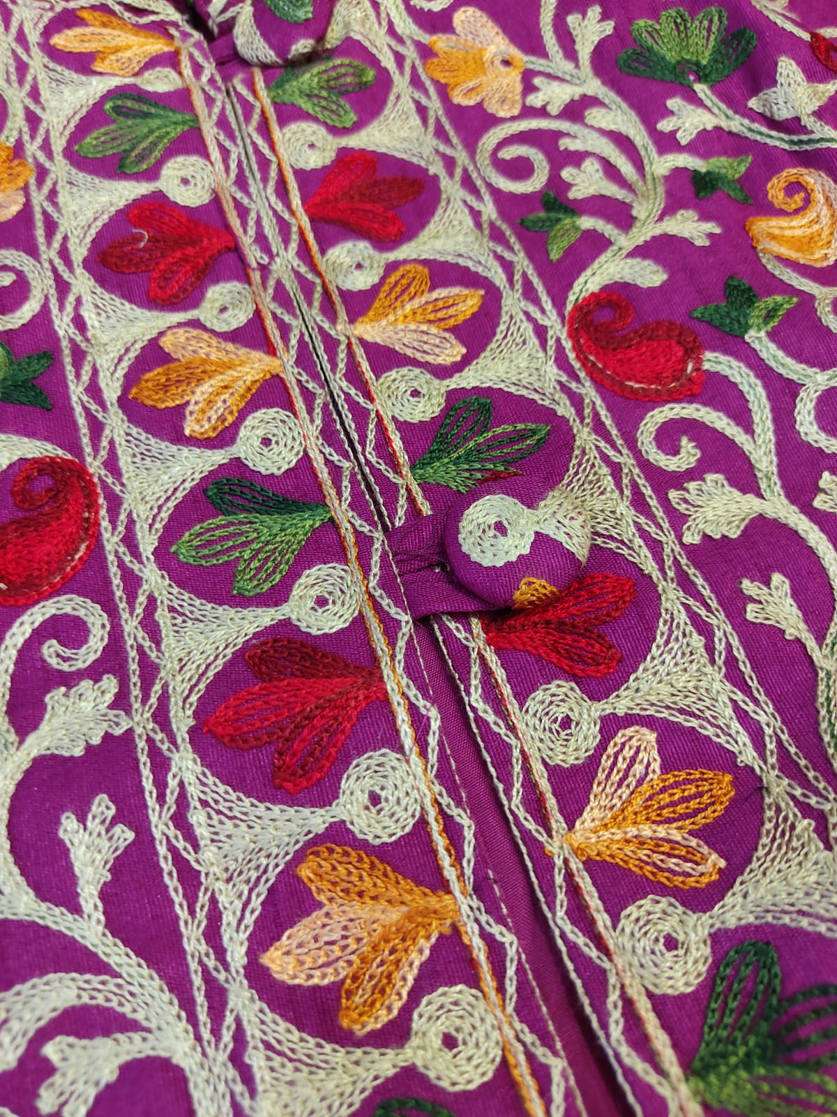 Hand-Embroidered Purple Kashmiri Jacket | Traditional Aari Work Tunic | Phiran Style Coat | Designer Ethnic Wear | Unique Gift for Her