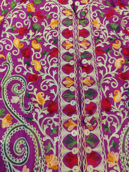 Hand-Embroidered Purple Kashmiri Jacket | Traditional Aari Work Tunic | Phiran Style Coat | Designer Ethnic Wear | Unique Gift for Her