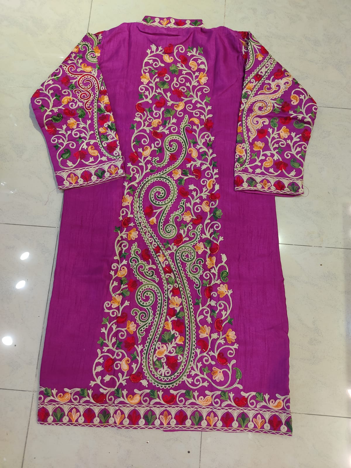 Hand-Embroidered Purple Kashmiri Jacket | Traditional Aari Work Tunic | Phiran Style Coat | Designer Ethnic Wear | Unique Gift for Her