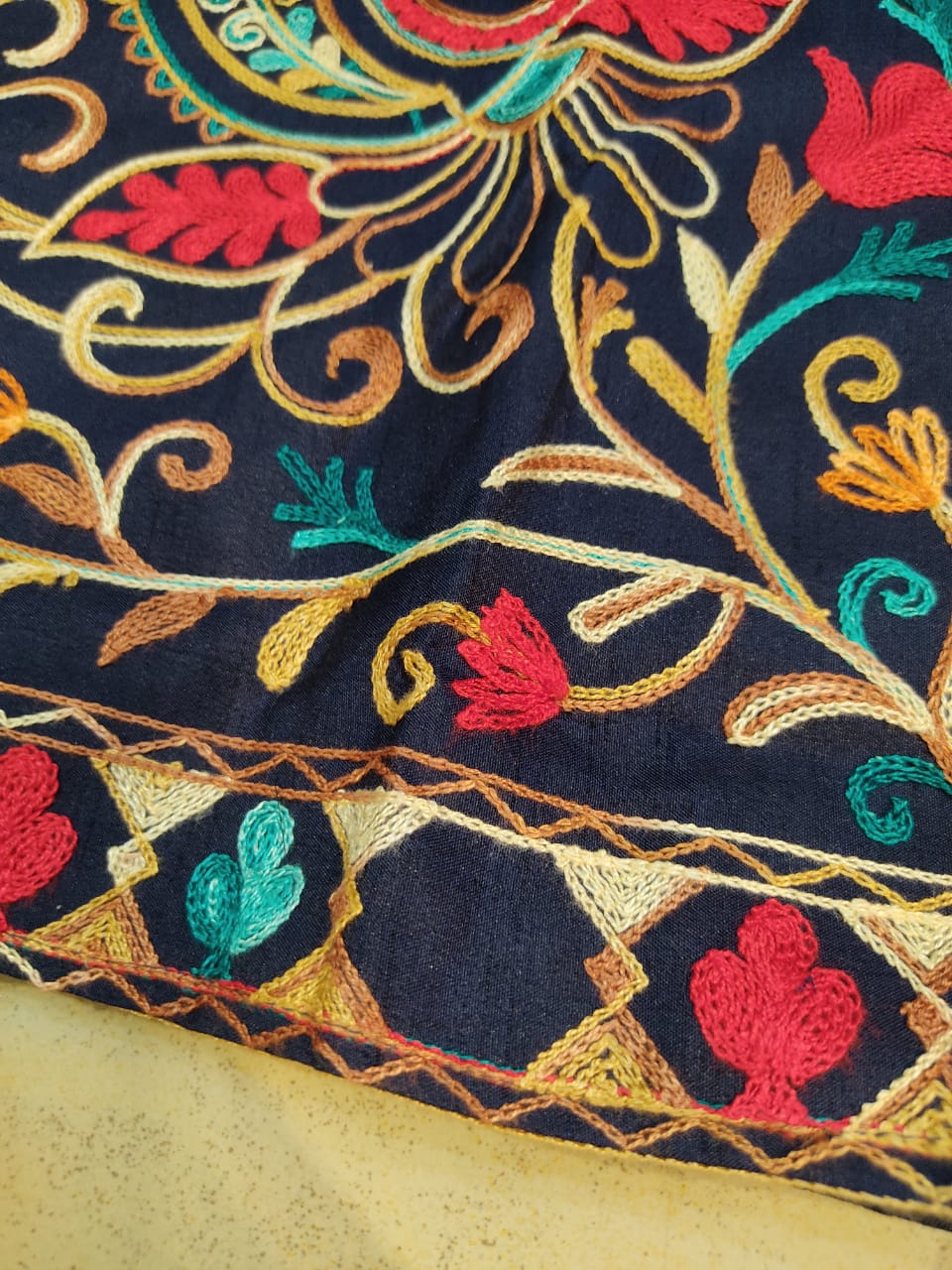 Artisan-Crafted Kashmiri Aari Embroidered Jacket - blue Floral Statement Coat