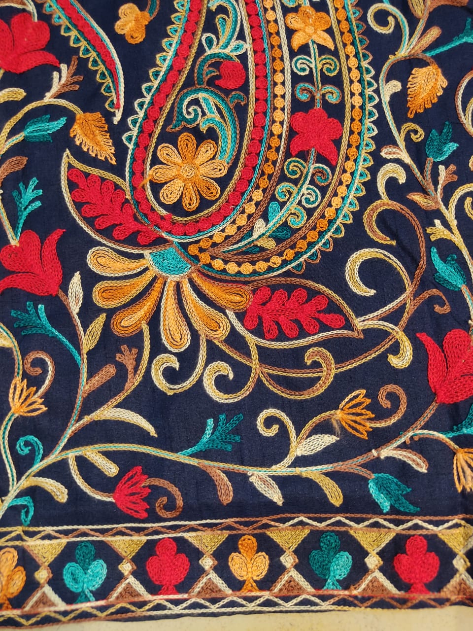 Artisan-Crafted Kashmiri Aari Embroidered Jacket - blue Floral Statement Coat