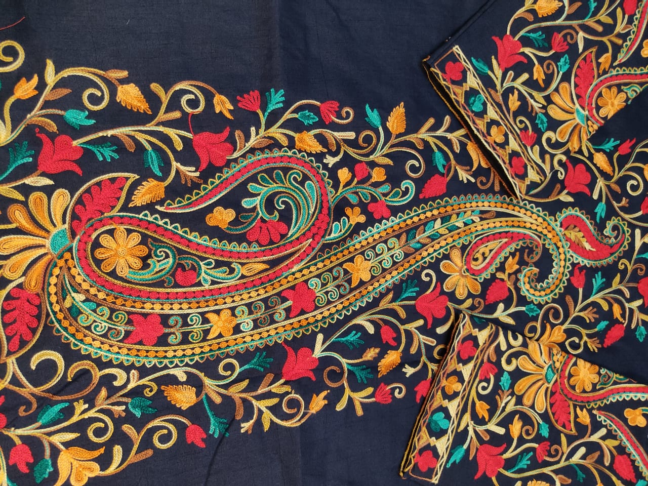 Artisan-Crafted Kashmiri Aari Embroidered Jacket - blue Floral Statement Coat
