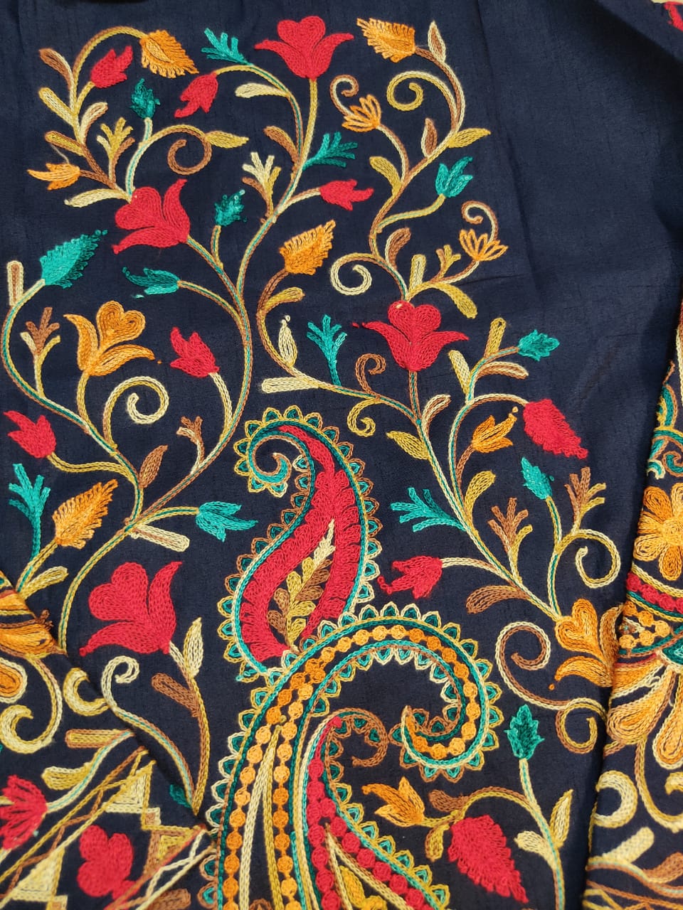 Artisan-Crafted Kashmiri Aari Embroidered Jacket - blue Floral Statement Coat