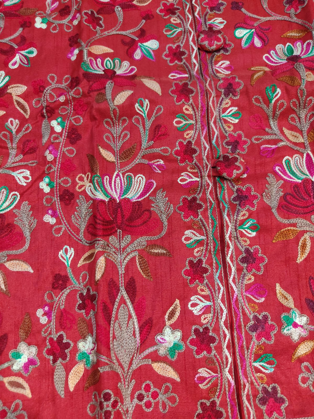 Artisan-Crafted Kashmiri Aari Embroidered Jacket - Red Floral Statement Coat
