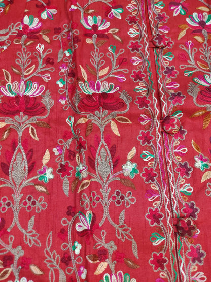 Artisan-Crafted Kashmiri Aari Embroidered Jacket - Red Floral Statement Coat