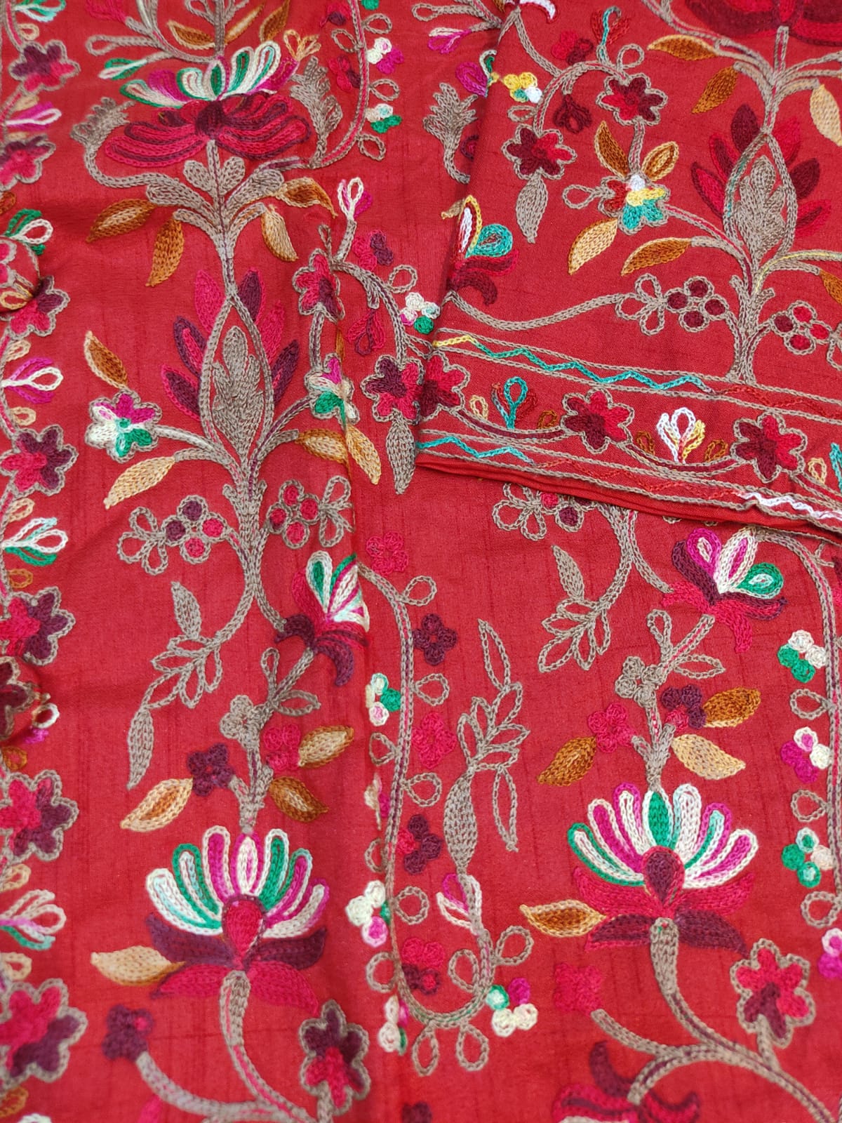 Artisan-Crafted Kashmiri Aari Embroidered Jacket - Red Floral Statement Coat