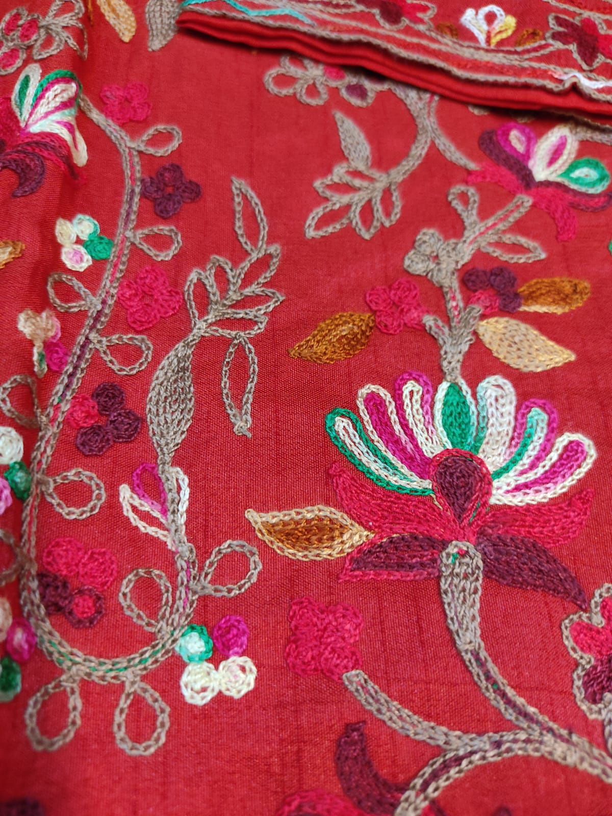 Artisan-Crafted Kashmiri Aari Embroidered Jacket - Red Floral Statement Coat