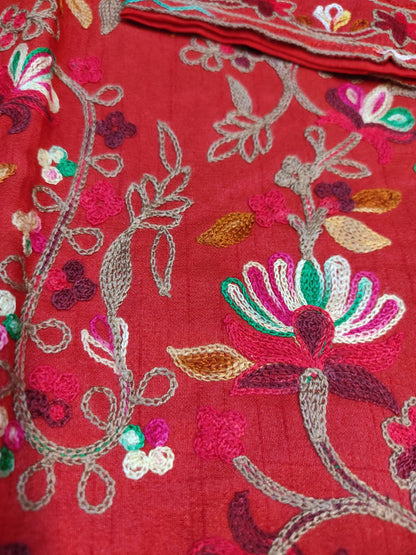 Artisan-Crafted Kashmiri Aari Embroidered Jacket - Red Floral Statement Coat