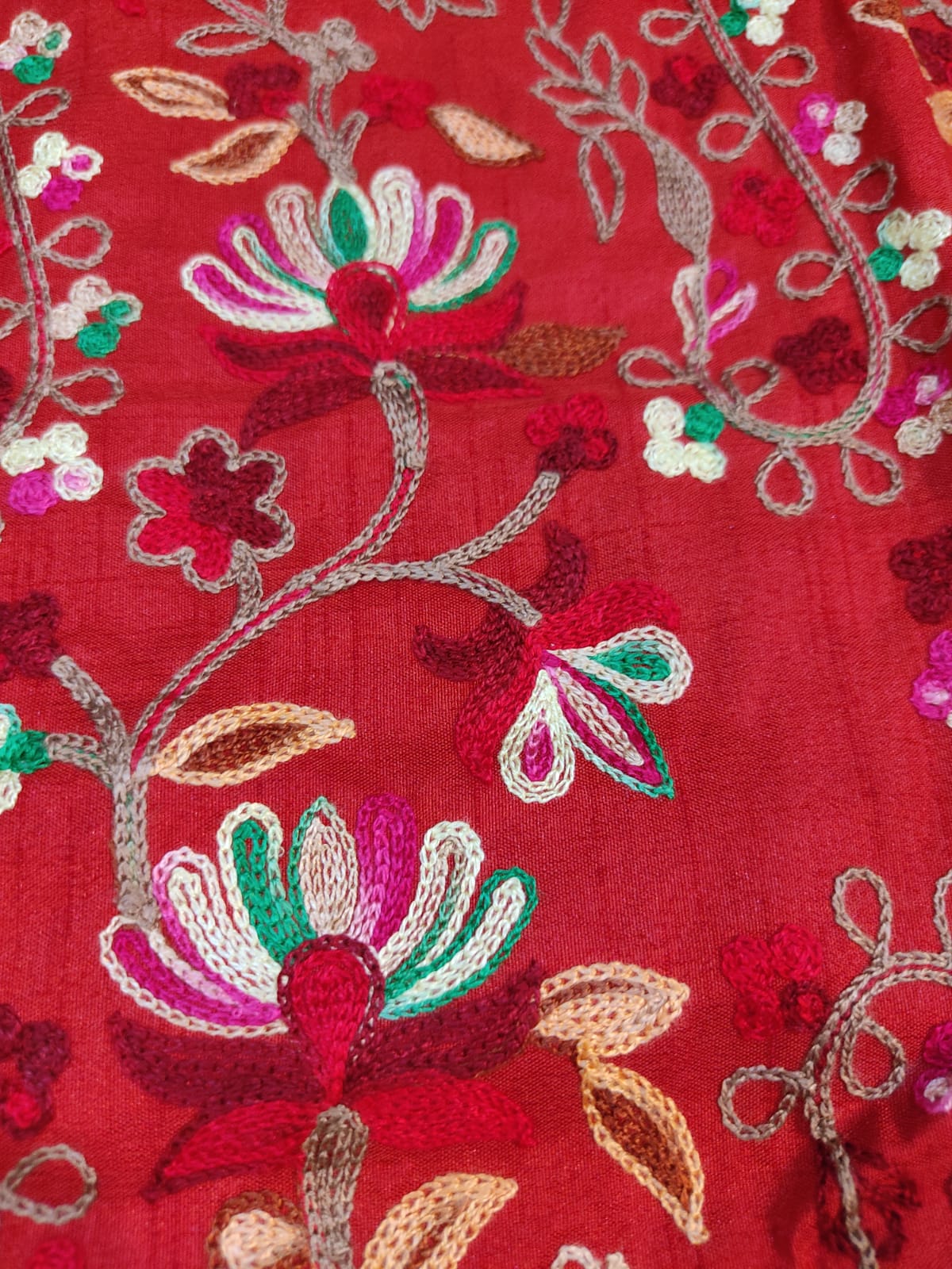 Artisan-Crafted Kashmiri Aari Embroidered Jacket - Red Floral Statement Coat
