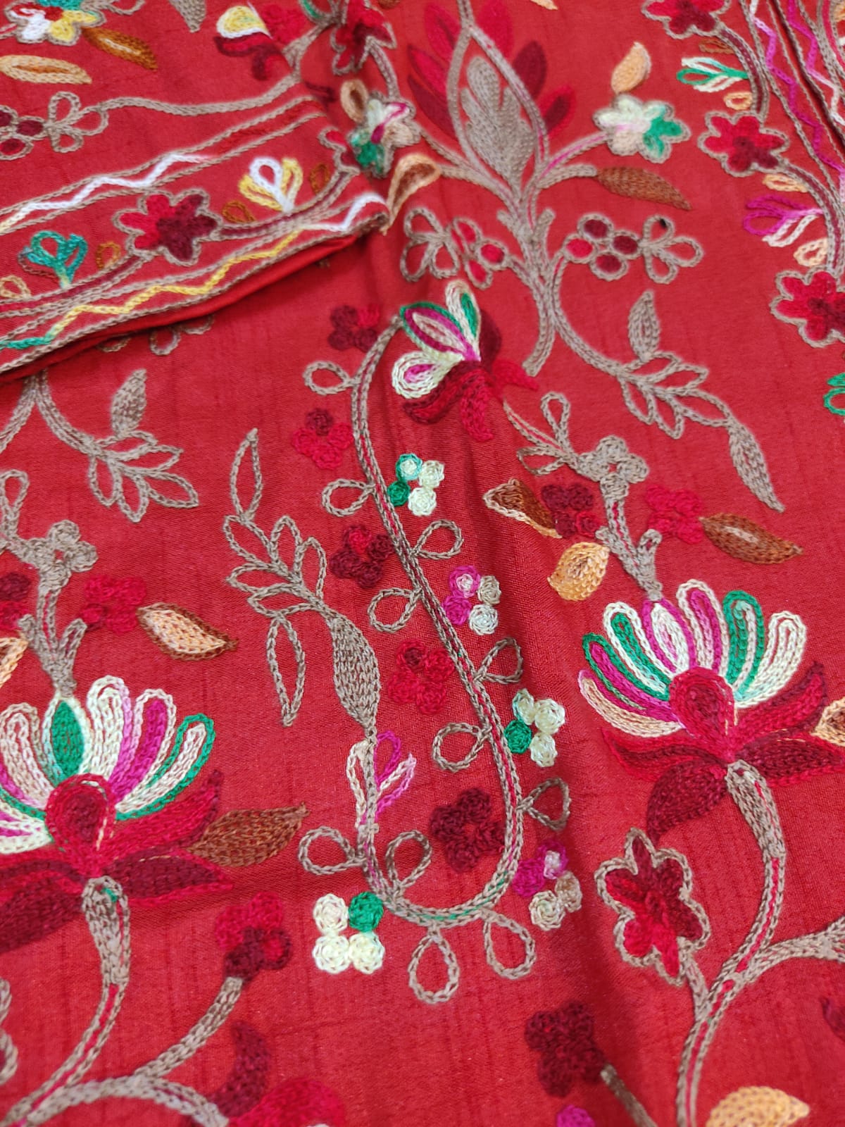 Artisan-Crafted Kashmiri Aari Embroidered Jacket - Red Floral Statement Coat