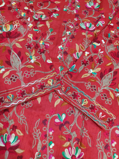 Artisan-Crafted Kashmiri Aari Embroidered Jacket - Red Floral Statement Coat
