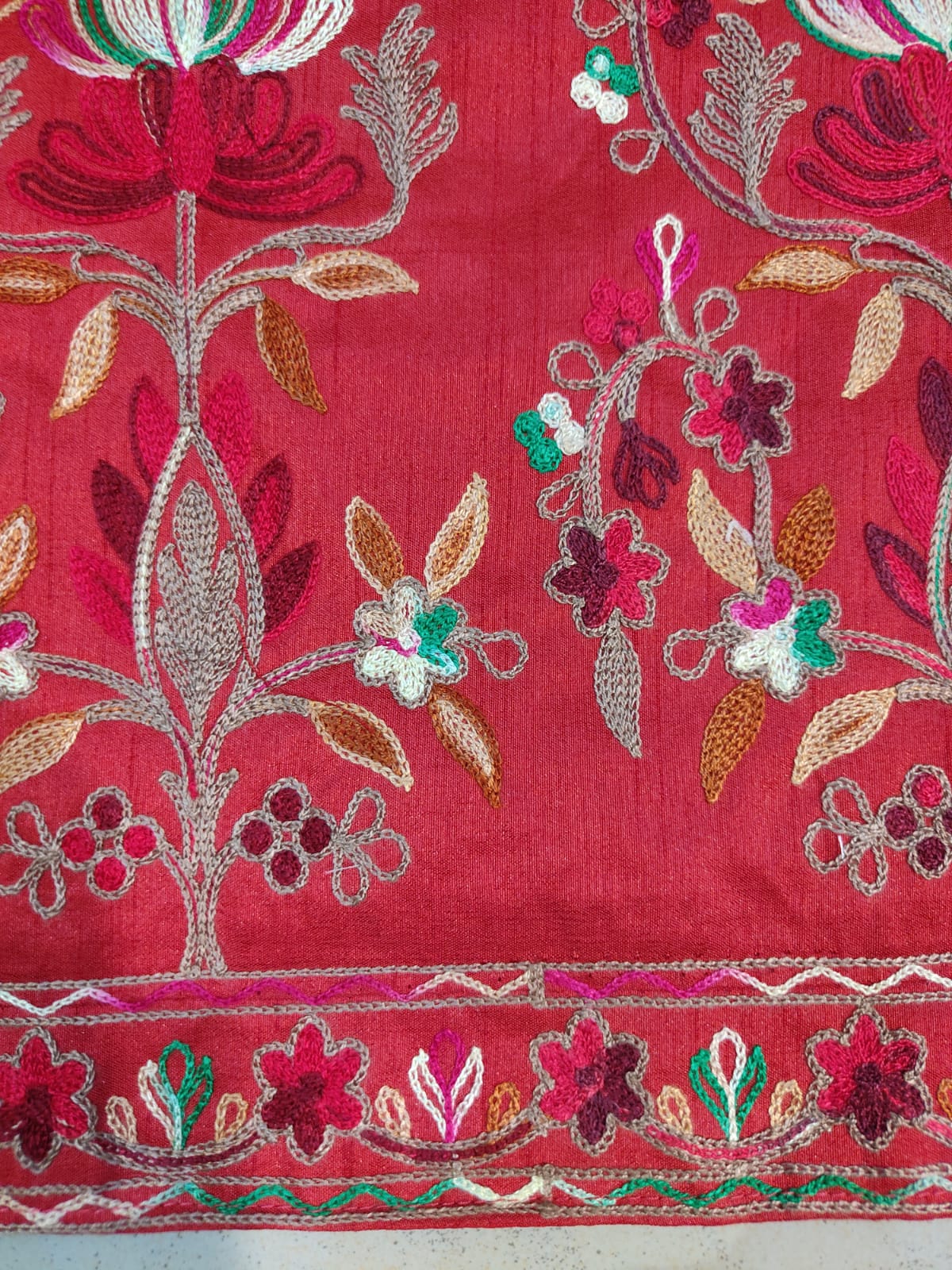 Artisan-Crafted Kashmiri Aari Embroidered Jacket - Red Floral Statement Coat
