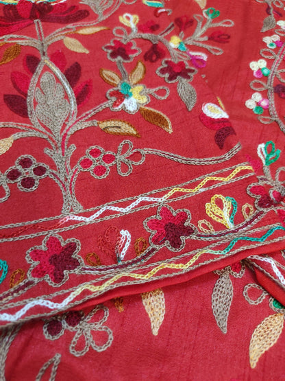 Artisan-Crafted Kashmiri Aari Embroidered Jacket - Red Floral Statement Coat