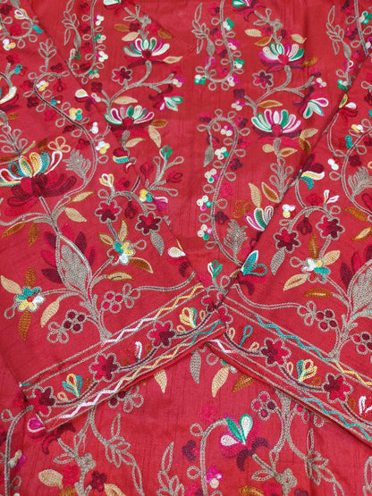 Artisan-Crafted Kashmiri Aari Embroidered Jacket - Red Floral Statement Coat