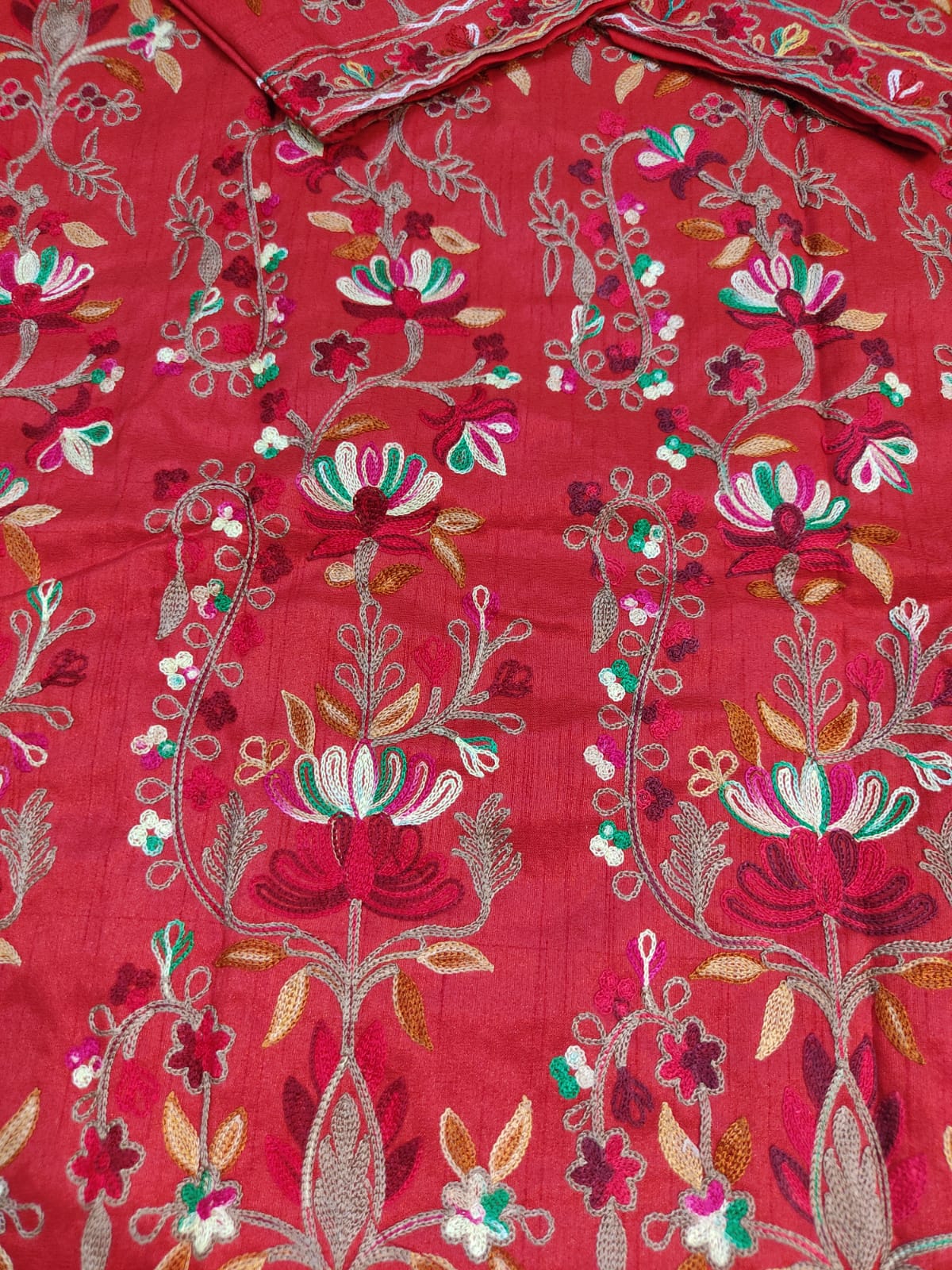 Artisan-Crafted Kashmiri Aari Embroidered Jacket - Red Floral Statement Coat