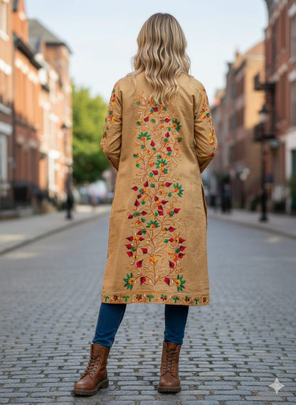Floral Embroidered Long Coat  Artisan Made Fall/Winter Outerwear
