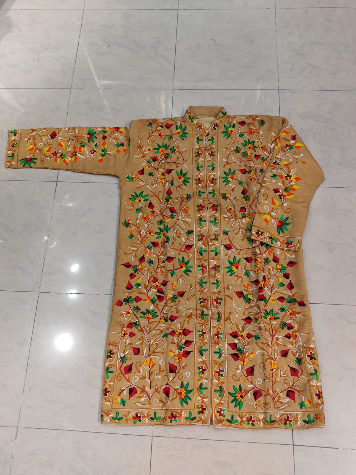 Floral Embroidered Long Coat  Artisan Made Fall/Winter Outerwear