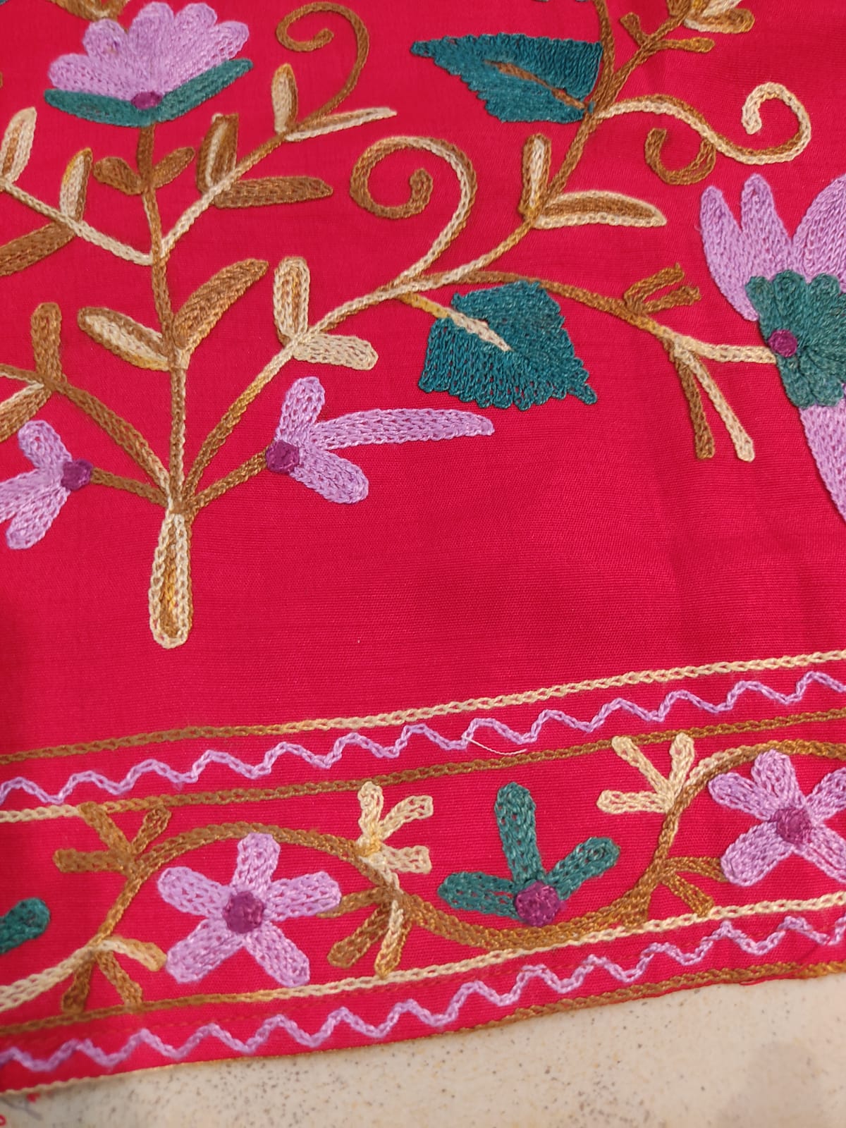 Artisan-Crafted Kashmiri Aari Embroidered Jacket - Red Floral Statement Coat