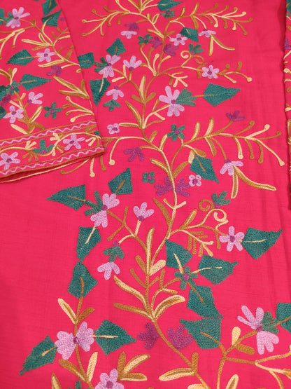 Artisan-Crafted Kashmiri Aari Embroidered Jacket - Red Floral Statement Coat