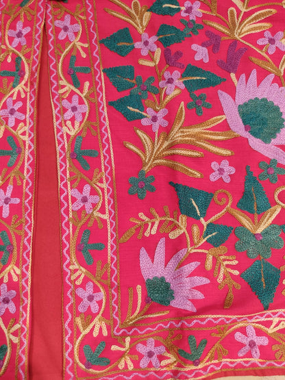 Artisan-Crafted Kashmiri Aari Embroidered Jacket - Red Floral Statement Coat