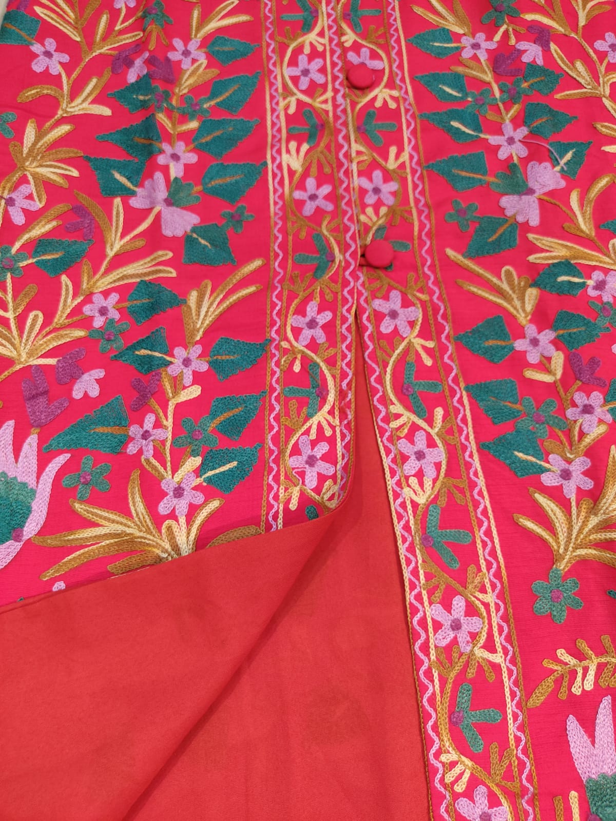 Artisan-Crafted Kashmiri Aari Embroidered Jacket - Red Floral Statement Coat