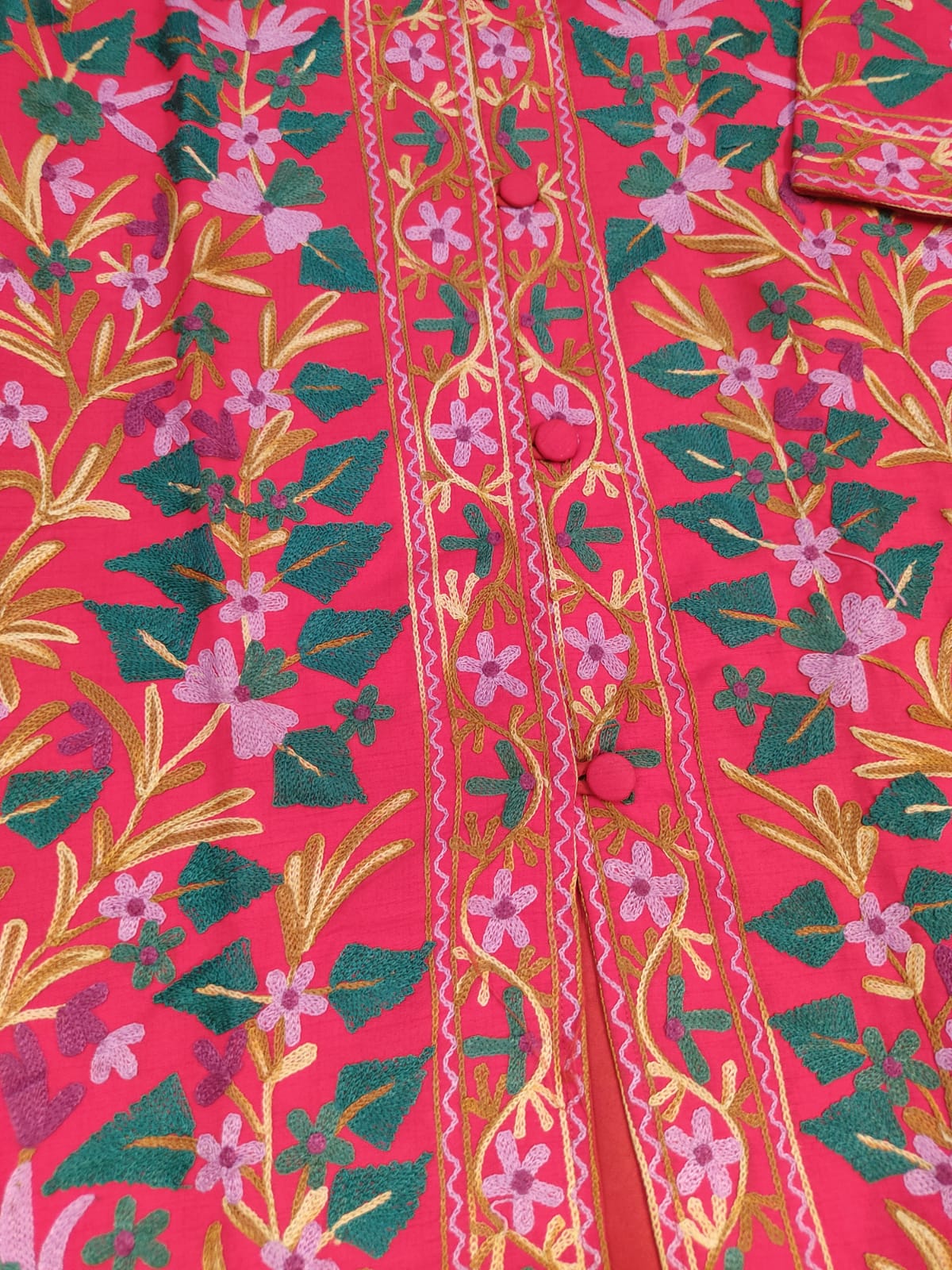 Artisan-Crafted Kashmiri Aari Embroidered Jacket - Red Floral Statement Coat