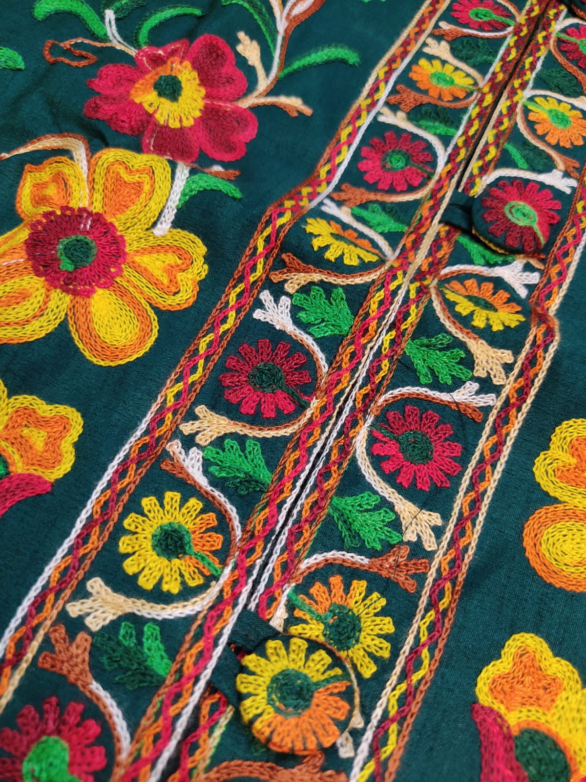 Artisan-Crafted Kashmiri Aari Embroidered Jacket - green Floral Statement Coat