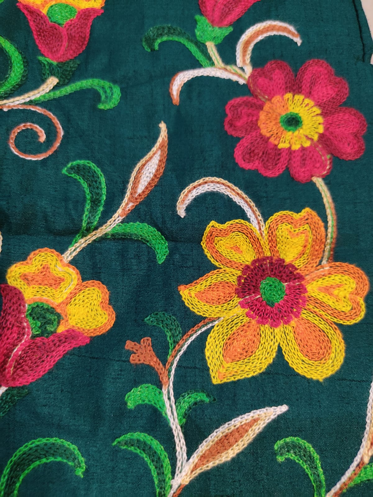 Artisan-Crafted Kashmiri Aari Embroidered Jacket - green Floral Statement Coat