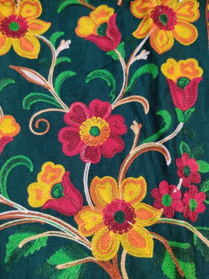 Artisan-Crafted Kashmiri Aari Embroidered Jacket - green Floral Statement Coat