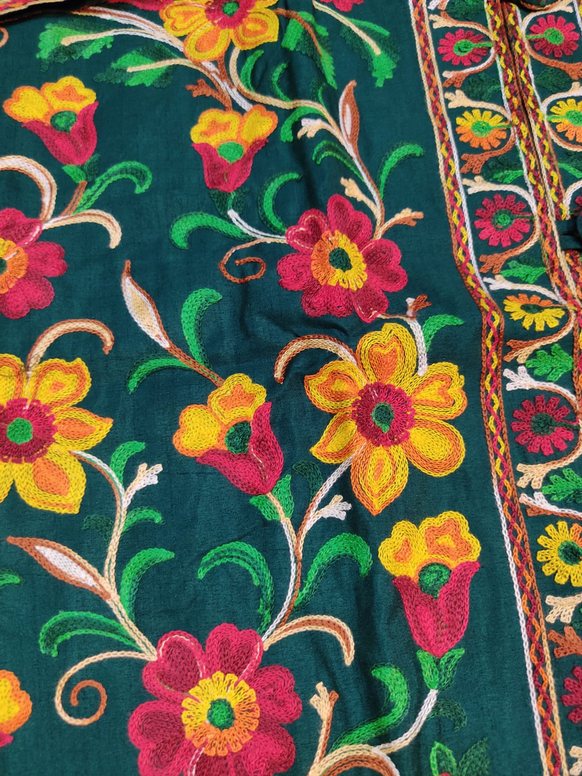 Artisan-Crafted Kashmiri Aari Embroidered Jacket - green Floral Statement Coat