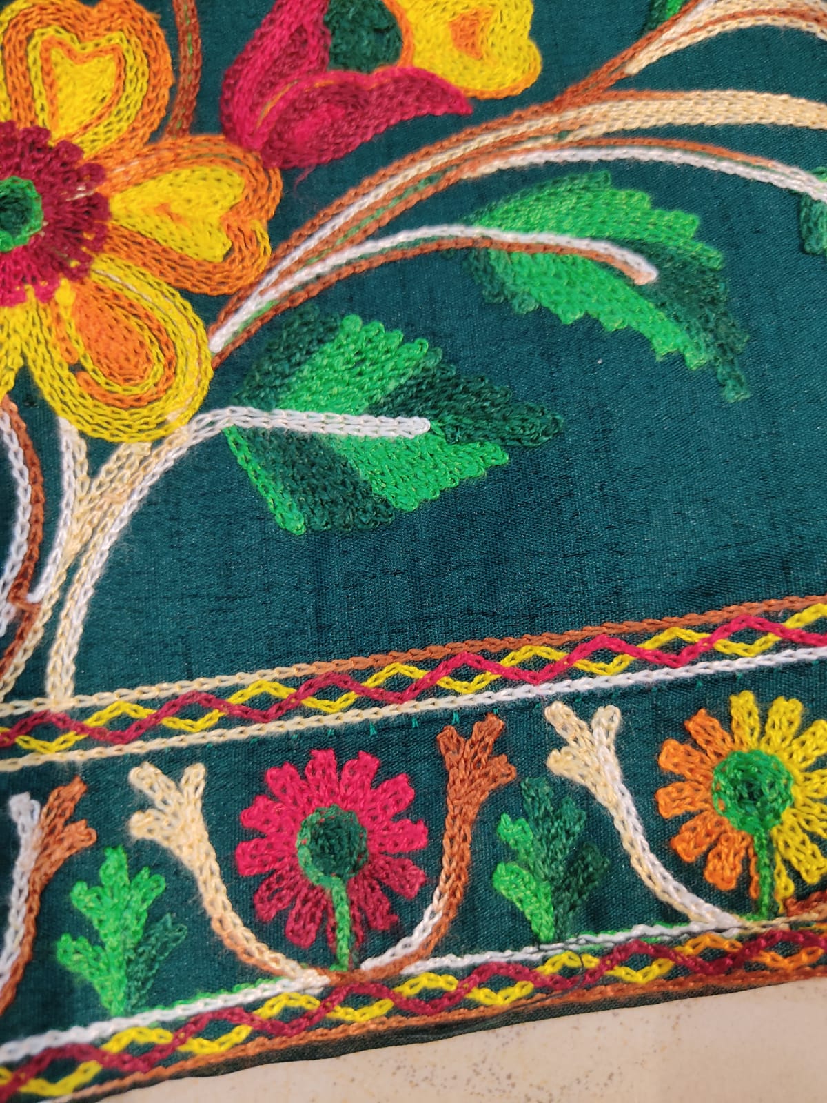 Artisan-Crafted Kashmiri Aari Embroidered Jacket - green Floral Statement Coat