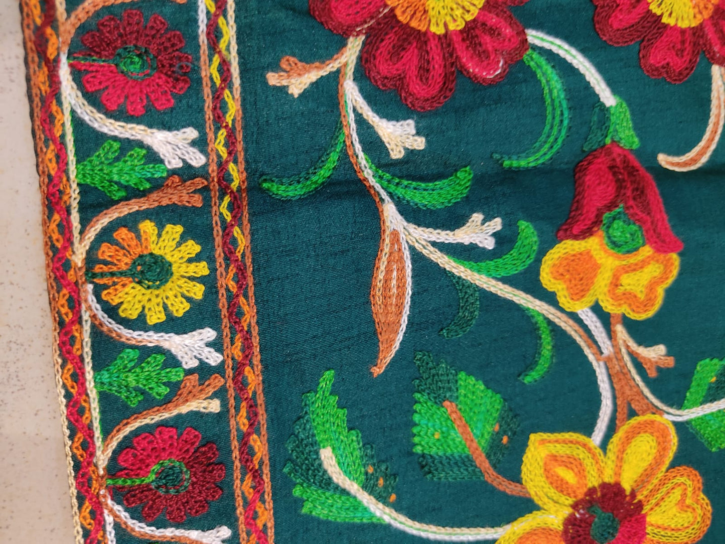 Artisan-Crafted Kashmiri Aari Embroidered Jacket - green Floral Statement Coat