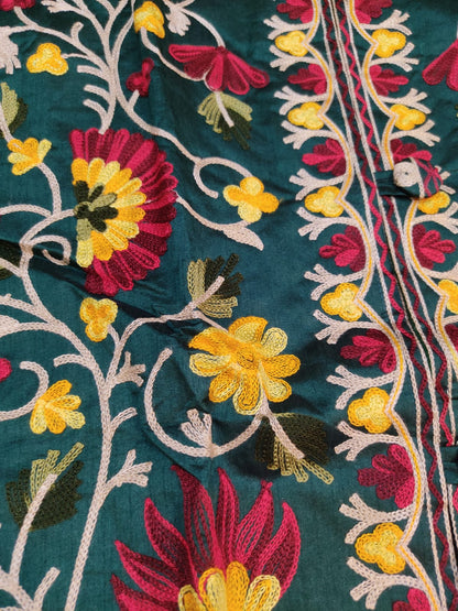 Artisan-Crafted Kashmiri Aari Embroidered Jacket - green Floral Statement Coat