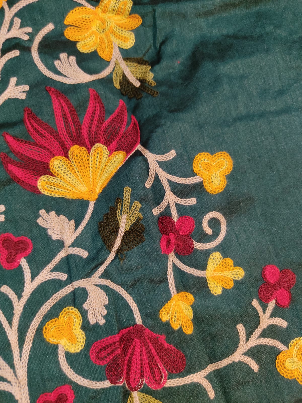 Artisan-Crafted Kashmiri Aari Embroidered Jacket - green Floral Statement Coat